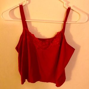 Red lingerie top with lace trim